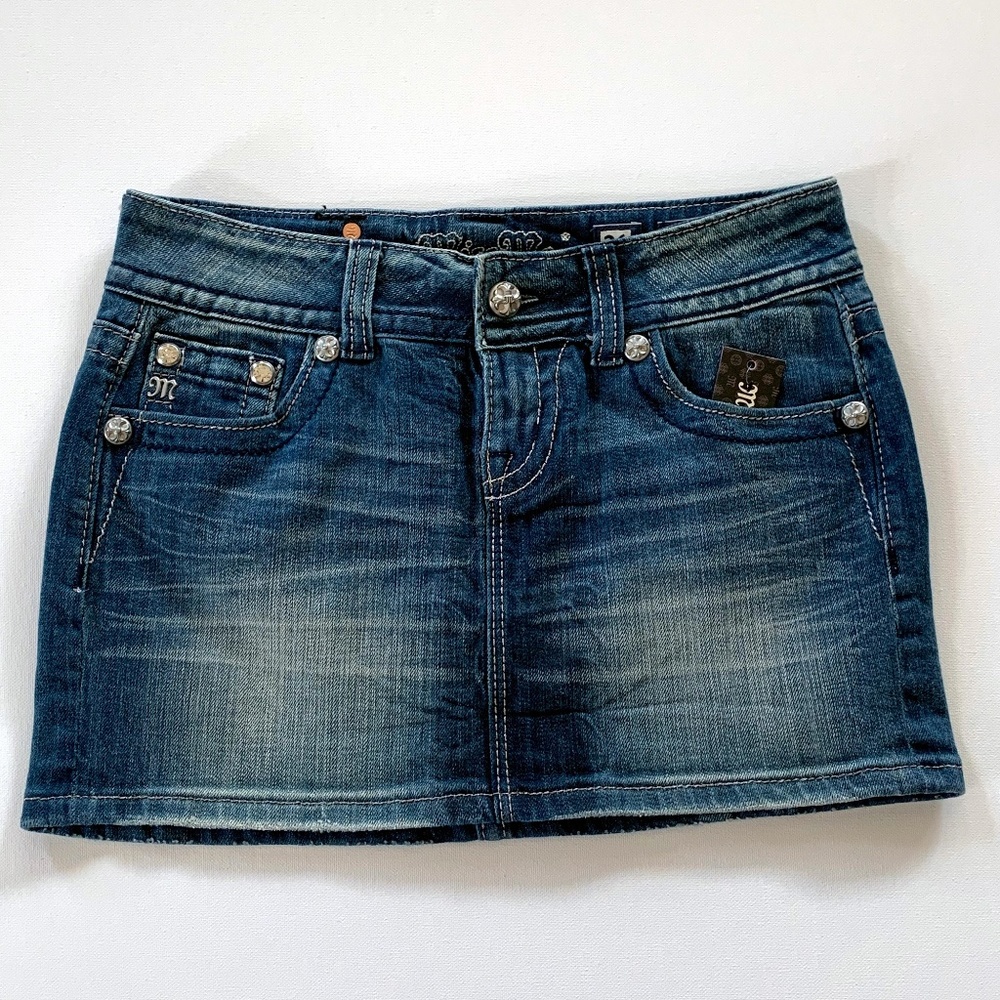 Miss Me Five-Pocket Dark Wash Denim Mini Skirt
